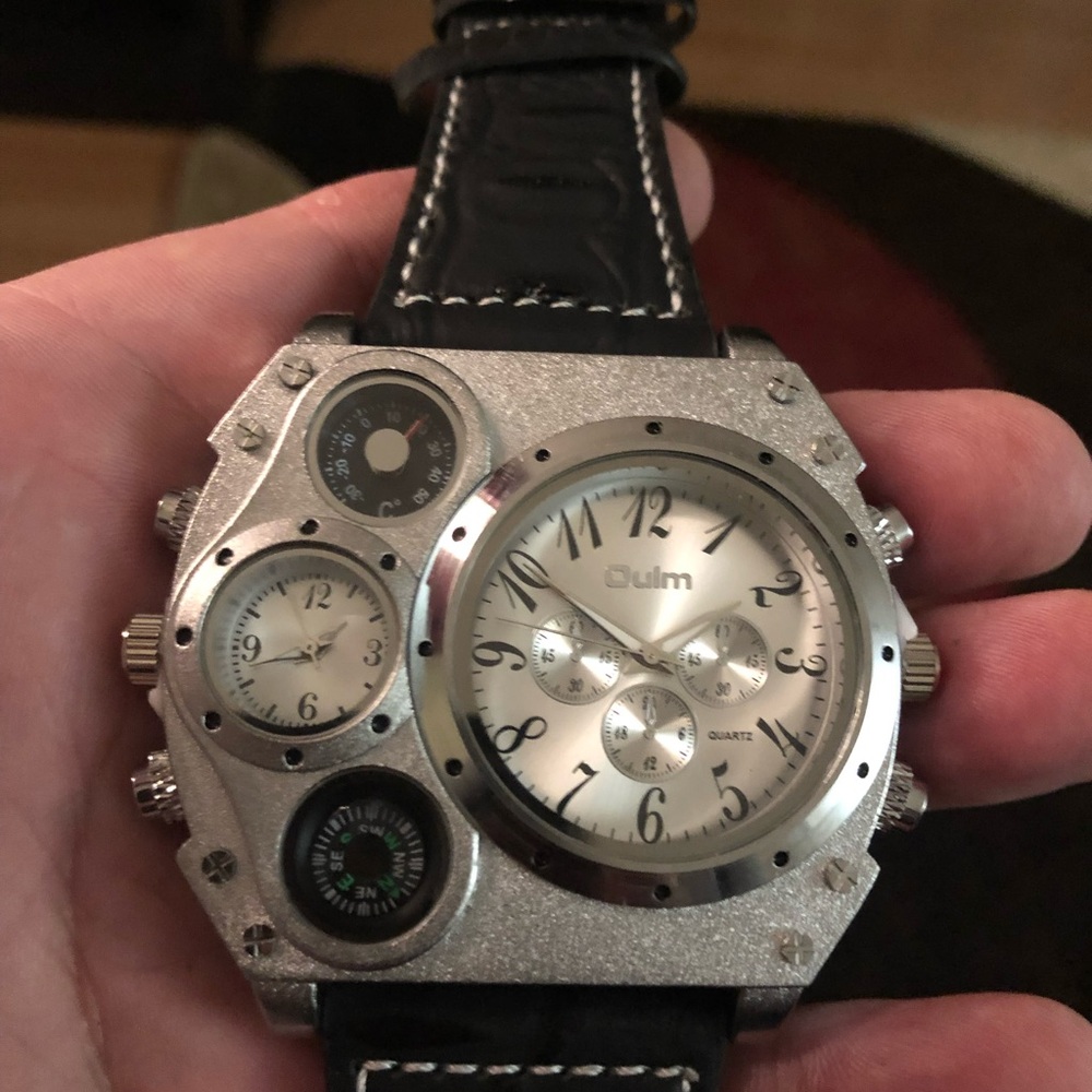 New Silver Multi-Dial Watch with Black Strap